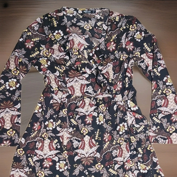 Nasty Gal Collection Faux Wrap Midi Dress Bird Floral Boho US 8 - Picture 8 of 12